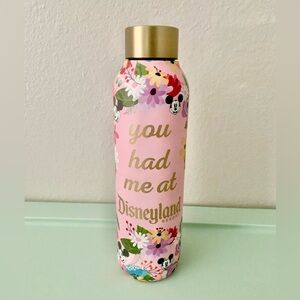 NWT Disney Parks YOU HAD ME AT DISNEYLAND Water Bottle Metal Pink Floral Flowers